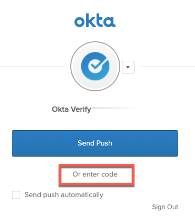 Link for authentication using a code generated by Okta Verify