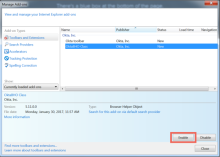 OktaBHO Class on the Manage Add-ons page in Internet Explorer.