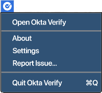 The image shows the Okta Verify menu for macOS.