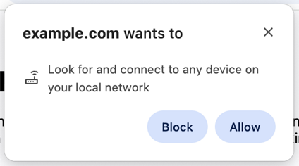Prompt to allow connection to any device on your local network.