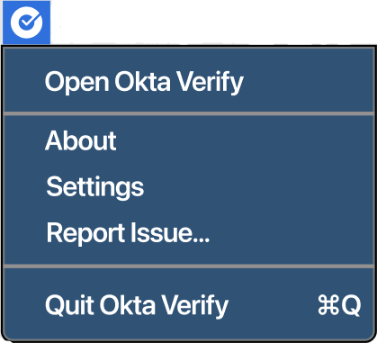 The image shows the Okta Verify menu for macOS.