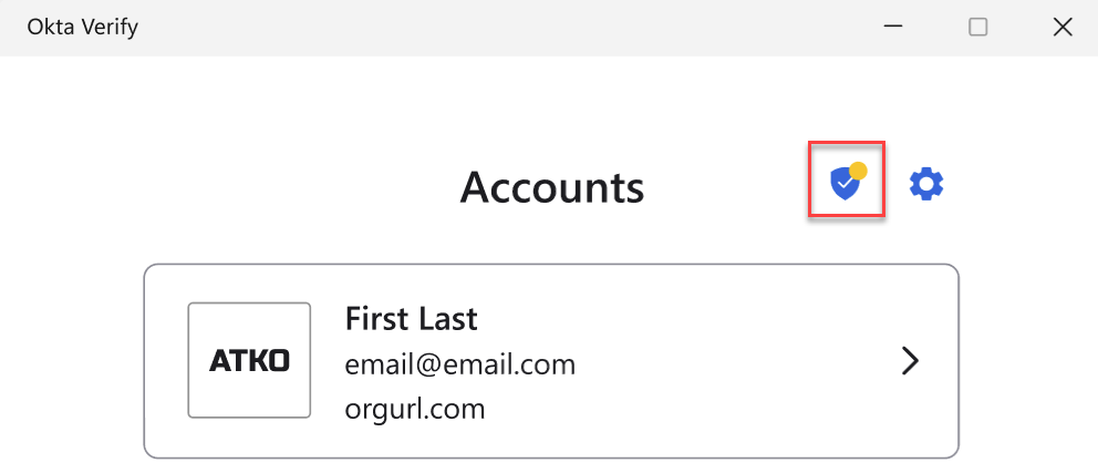Device Health icon with pending remediation actions on the Okta Verify main page.