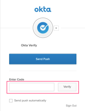 認証プロンプトでOkta Verifyで生成されたコードを入力する場所
