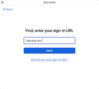 画像は、macOSの「First, enter your sign-in URL (はじめにサインインURLを入力する)」の画面です。