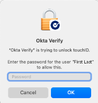 スクリーンショットは、macOSデバイスで使用できるOkta Verify設定を示しています。