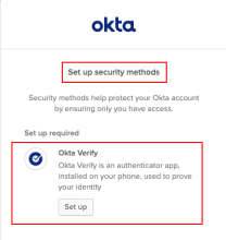 Organizationの構成に基づくOkta Verifyのセットアップのプロンプト