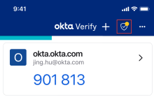 Okta Verifyメインページで修復アクションを保留している状態の［Device Health（デバイスの正常性）］アイコン