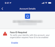 Face IDが要求された際に表示されるOkta Verifyメッセージの画像です。