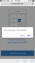 Okta Mobileを開くよう求めるプロンプト。