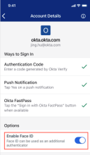 Okta VerifyでFace IDが有効になりました