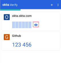 Okta Verifyの非表示のコードを表示する