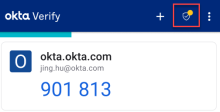 Okta Verifyメインページで修復アクションを保留している状態の［デバイスの正常性］アイコン