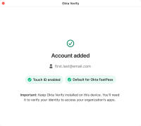 MacOS用のにアカウントがOkta Verifyに正常に追加されました。