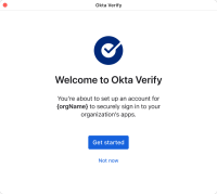 画像は、macOS用の「Okta Verifyへようこそ」の画面です。