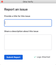 画像では、macOS用の[Report an issue (問題を報告)]ダイアログを確認できます。