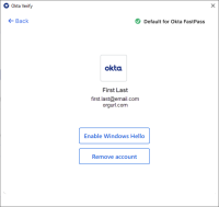スクリーンショットでは、Windowsデバイス用の［Default for Okta FastPass（Okta FastPassのデフォルト）］インジケーターが確認できます。