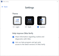 スクリーンショットでは、Windowsデバイスで利用が可能であるOkta Verify設定を示しています。