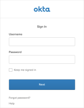 ユーザー名およびパスワードを使用するOktaサインインウィンドウ