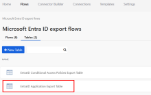Sélectionnez le tableau d‘exportation de l‘application Entra ID dans Okta Workflows.