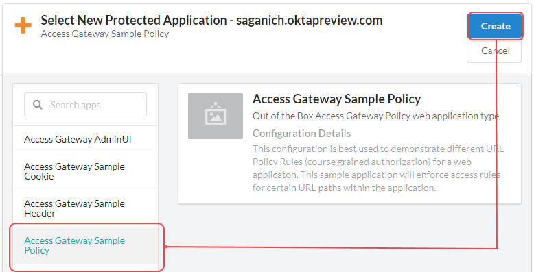 Select add and the click Sample Policy App.