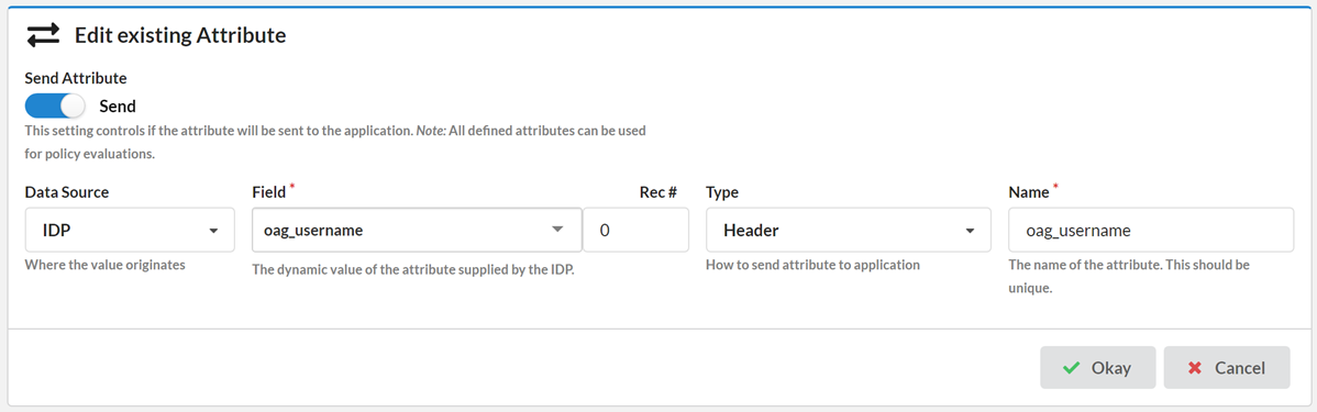 The edit attributes dialog displays all the chracteristics of a given attribute including its source,  source field name, target such as header, and target field name.