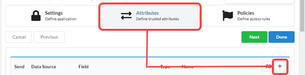 Image that shows the Attributes pane and add attribute button.