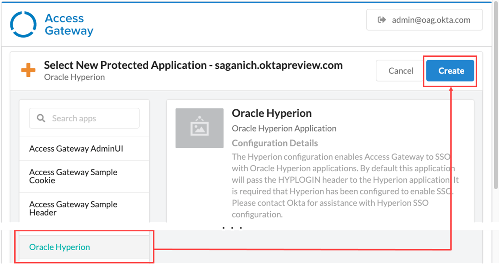 Oracle Hyperionベースのアプリを選択し、作成をクリックします。