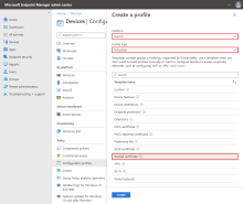 The image shows the Microsoft Endpoint Configuration Manager Create a profile screen.