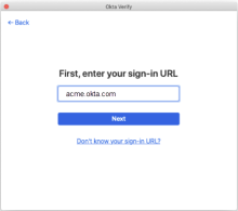 The screenshot shows the "First, enter your sign-in URL" screen.