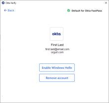 The image shows the Default for Okta FastPass indicator for Windows.