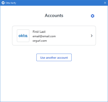 The screenshot shows the Okta Verify accounts for Windows devices.