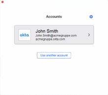 The screenshot shows the Okta Verify accounts for macOS devices.