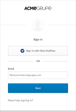 The screenshot shows how the Sign-In Widget appears to users when the Show the "Sign in using Okta Verify on this device" button checkbox is selected.