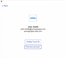 The screenshot shows the Okta Verify account details for macOS devices.
