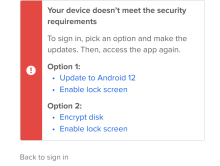 Les instructions de remédiation dans le Sign-In Widget comprennent des liens vers des documents utilisateur d'Okta.