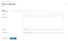 L'image montre l'écran du certificat SCEP.