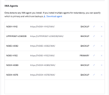 La capture d'écran fournit un exemple d'agents IWA configurés.