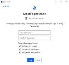 Okta&nbsp;Verify invite les utilisateurs à créer un code d'accès.