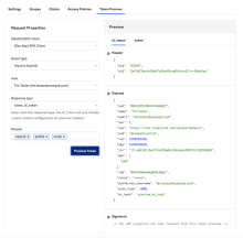 Image de l'onglet Aperçu du jeton de la page Serveur d'autorisations.