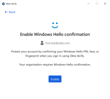 Okta VerifyはWindows Hello確認の有効化をユーザーに求めます。