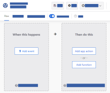 Image showing the base elements of a flow: the event, action, and function cards.