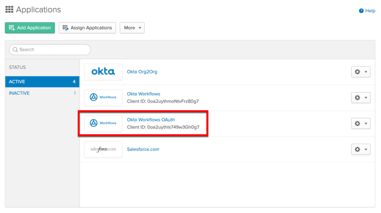 Okta Workflows OAuth アプリケーションのスクリーンショット